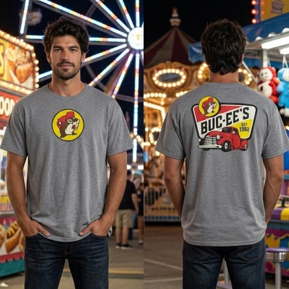 Buc-ee's Est. 1982 Antique Red Truck Shirt Men’s XL 50-52 Chest Gray Graphic Tee